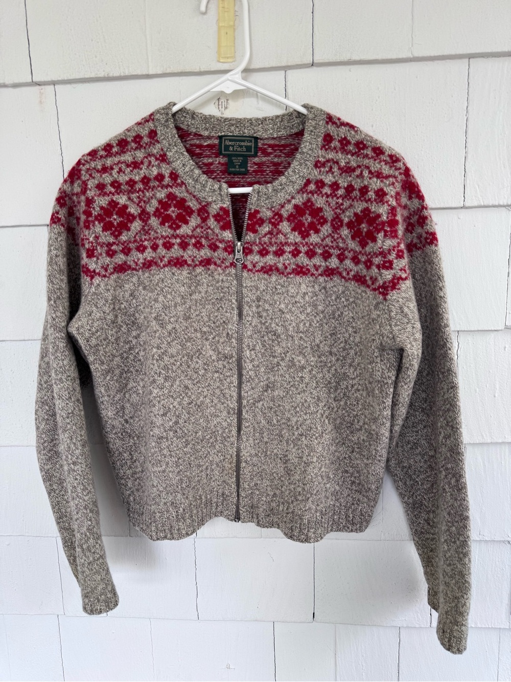 Abercrombie & Fitch Vintage Wool Zip-Front Cardigan Sweater Oatmeal size Small